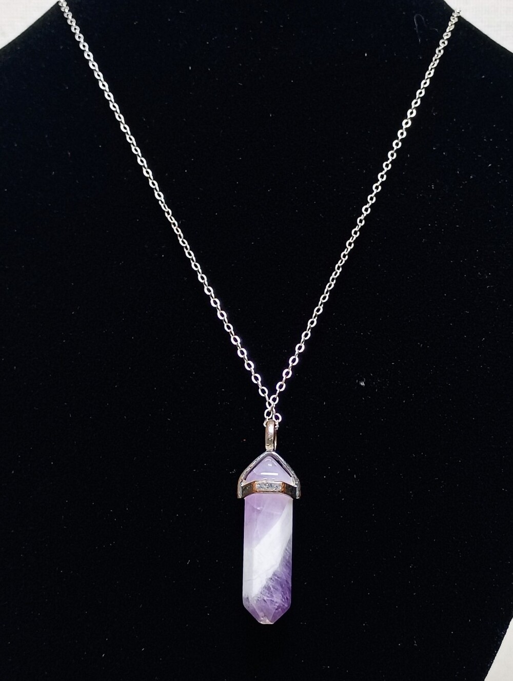 Amythist Pendant & Silver Chain Necklace Healing Crystal Stone